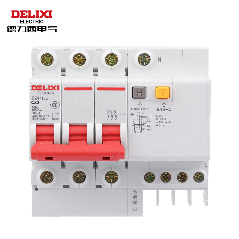 德力西 3P+N（N极直通） C 6A 100mA 小型漏电保护器